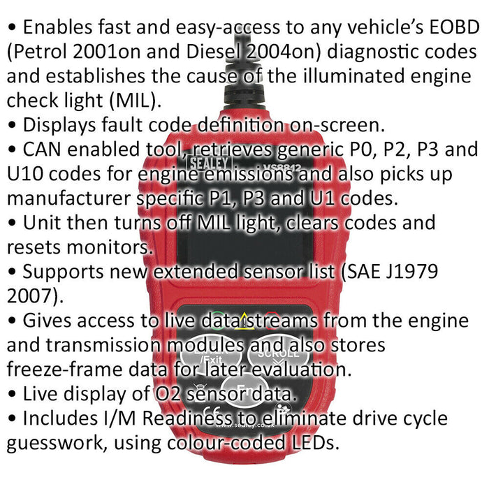 EOBD Code Reader - Live Data Stream - Automotive Diagnostic Tool - CAN Enabled Loops