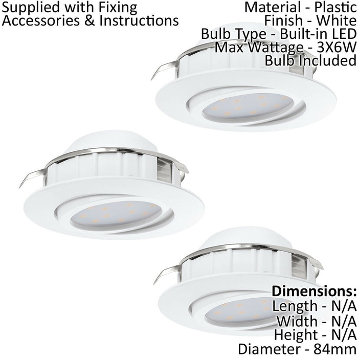 2 PACK 3 PACK Flush Ceiling Downlight White Adjustable Round Spotlight 6W LED Loops