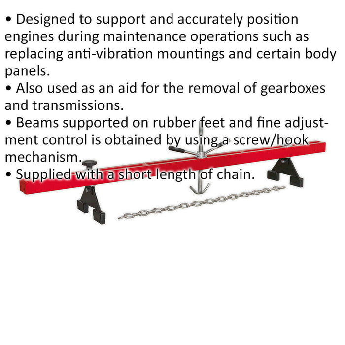 300kg Engine Support Beam - Rubber Feet - 585 to 1580mm Width - Gearbox Removal Loops