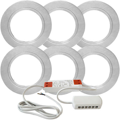 6x 2.6W LED Kitchen Cabinet Flush Spot Light & Driver Stainless Steel Warm White Loops
