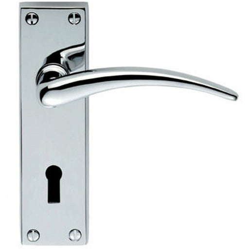 PAIR Slim Arched Door Handle on Lock Backplate 150 x 43mm Polished Chrome Loops