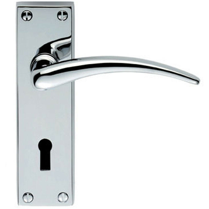 PAIR Slim Arched Door Handle on Lock Backplate 150 x 43mm Polished Chrome Loops
