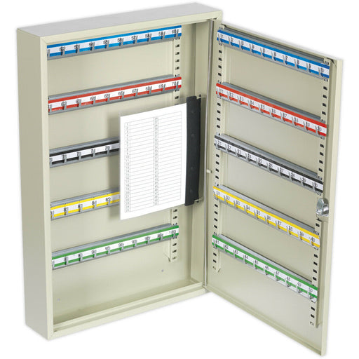 Wall Mounted Locking Key Cabinet Safe - 100 Key Capacity - 375 x 550 x 80mm Loops