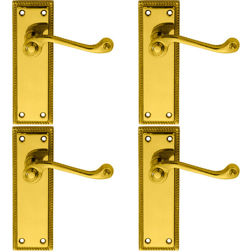 4x PAIR Reeded Design Scroll Lever on Latch Backplate 150 x 48mm Polished Brass Loops