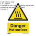 1x DANGER HOT SURFACE Health & Safety Sign - Self Adhesive 75 x 100mm Sticker Loops
