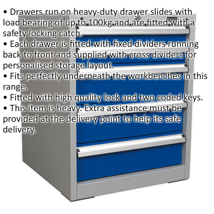 5 Drawer Industrial Cabinet - Heavy Duty Drawer Slides - High Quality Lock Loops