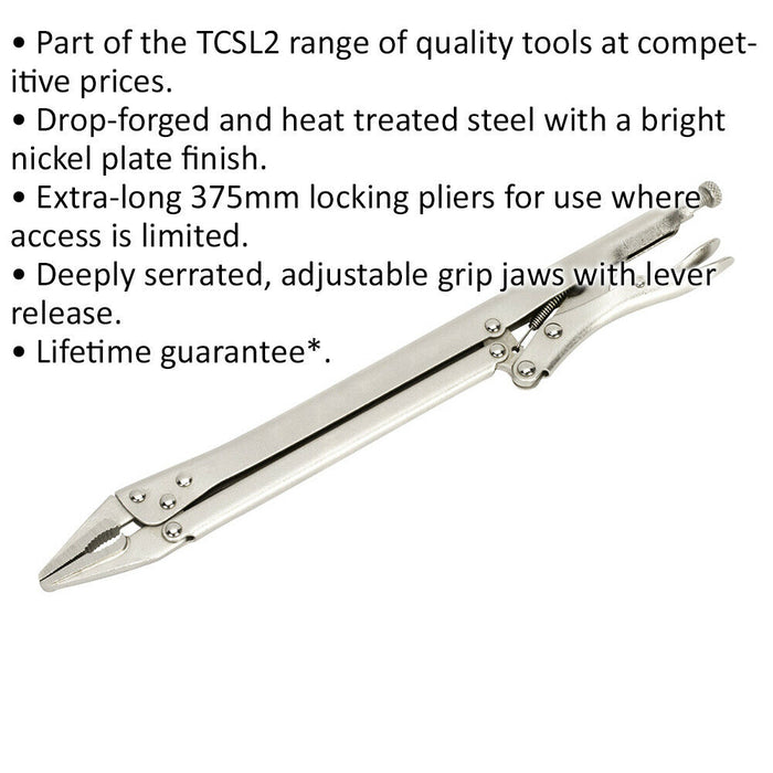 375mm Extra-Long Locking Pliers - Drop Forged Steel - Deeply Serrated Jaws Loops