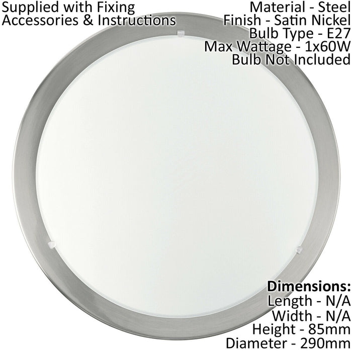 2 PACK Wall Flush Ceiling Light Satin Nickel White Clear Satin Glass E27 1x60W Loops