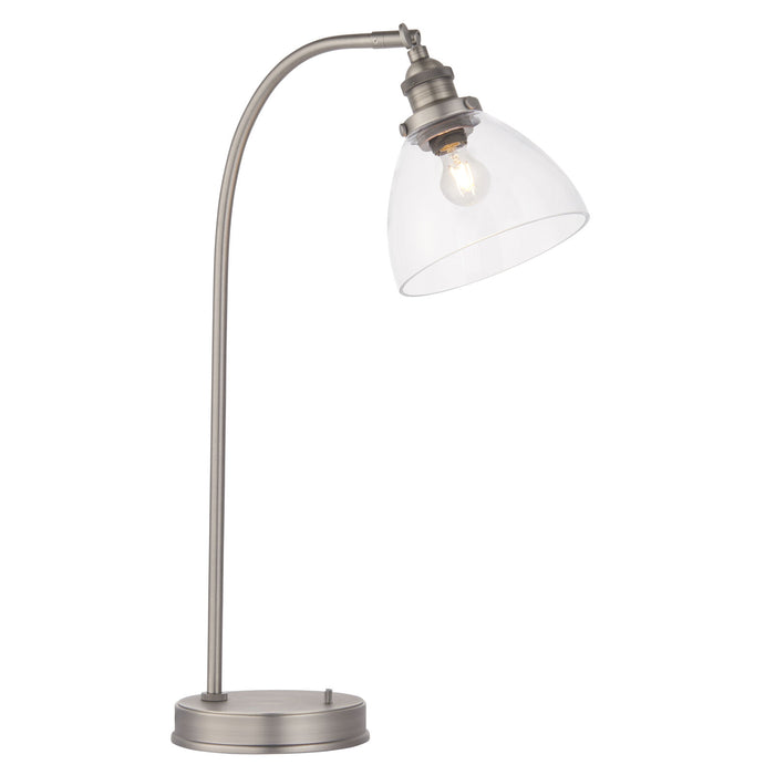 Table Lamp - Brushed Silver Paint & Clear Glass - 40W E14 golf - Bedside Light Loops
