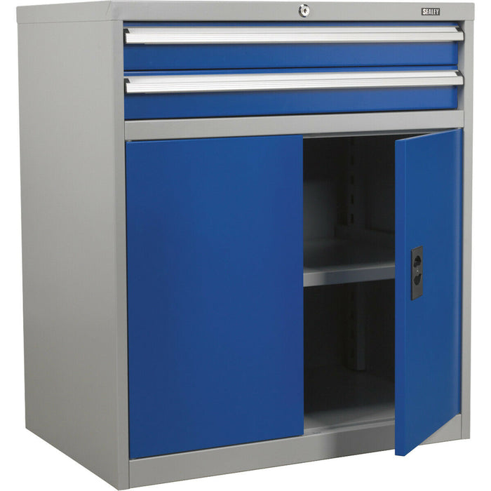 Industrial Double Locker Cabinet - 900 x 450 x 1000mm - 2 Drawers & 1 Shelf Loops
