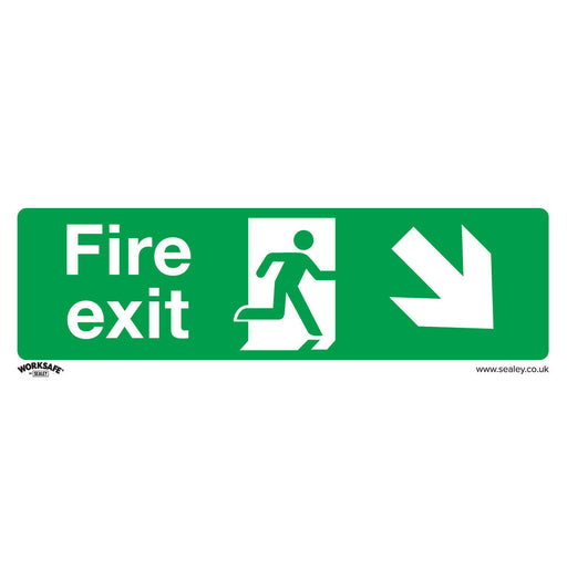 10x FIRE EXIT DOWN RIGHT Health & Safety Sign Self Adhesive 300 x 100mm Sticker Loops