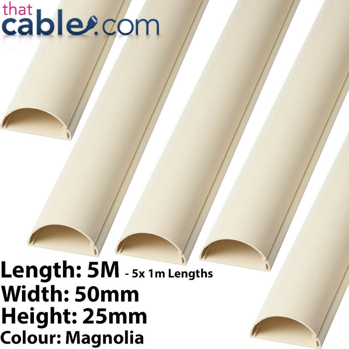 5x 5m (5m) 50mm x 25mm Magnolia Scart / Data Cable Trunking Conduit Cover AV Loops