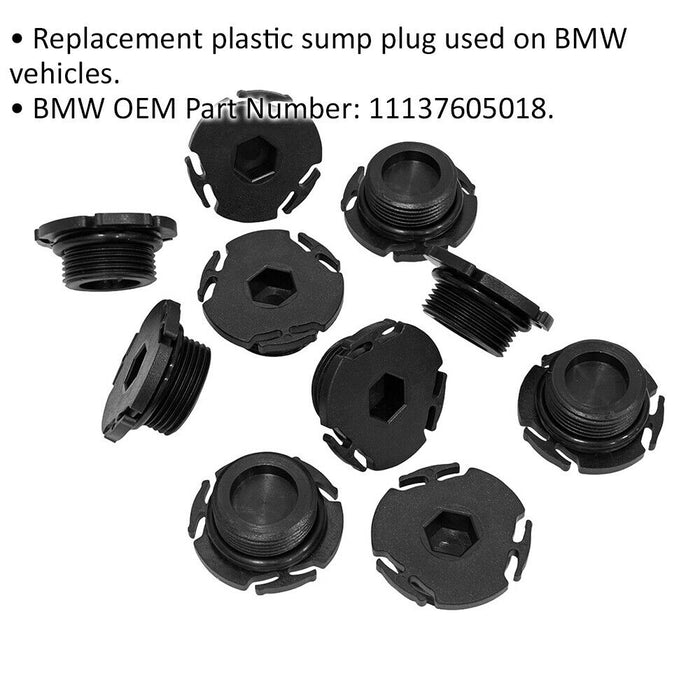 10 PACK Plastic Sump Plug - Replacement Plug for BMW Vehicles - Engine Oil Drain Loops