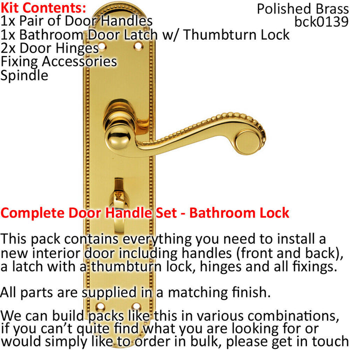 Door Handle & Bathroom Lock Pack Brass Victorian Scroll Lever Turn Backplate Loops