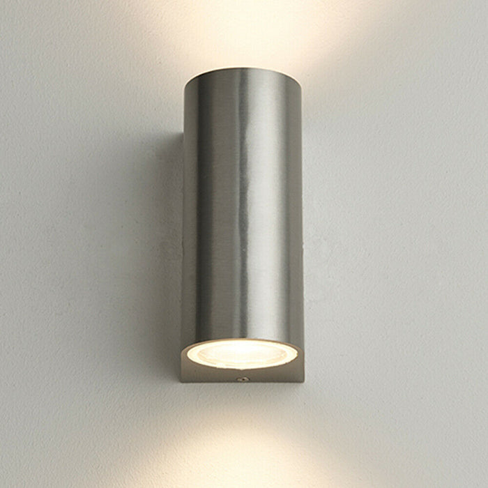 IP44 Outdoor Up & Down Wall Light Brushed Aluminium Twin GU10 Modern Accent Lamp Loops