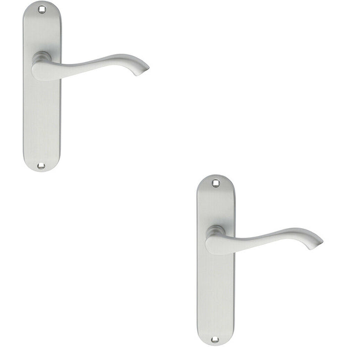 2x PAIR Curved Handle on Chamfered Latch Backplate 180 x 40mm Satin Chrome Loops