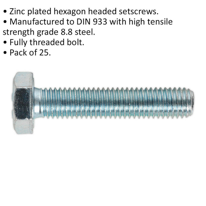 25 PACK HT Setscrew - M10 x 50mm - Grade 8.8 Zinc - Fully Threaded - DIN 933 Loops