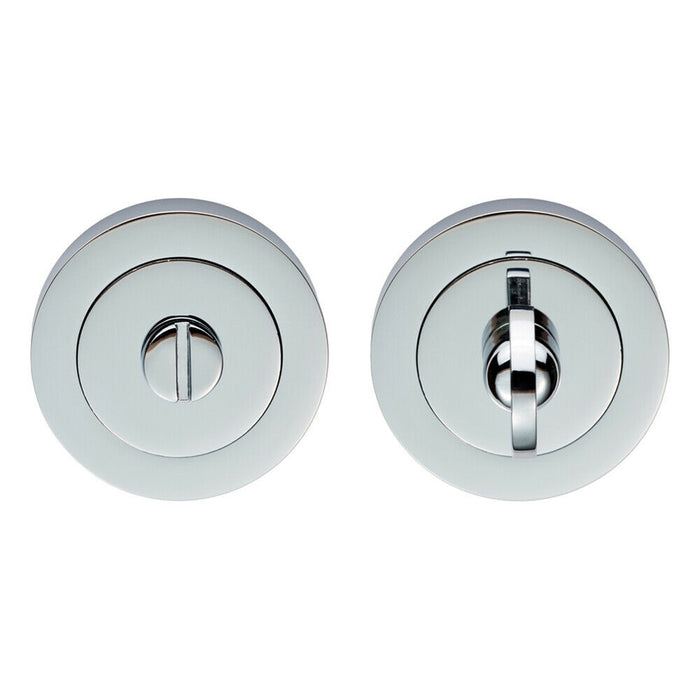 Thumbturn Lock and Release Handle 50mm Diameter Round Rose Polished Chrome Loops