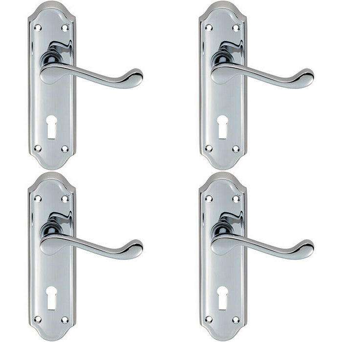 4x PAIR Victorian Upturned Handle on Lock Backplate 168 x 47mm Polished Chrome Loops