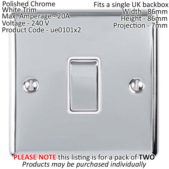 2 PACK 1 Gang 20A DP Single Switch CHROME & White Trim Appliance / Boiler Loops