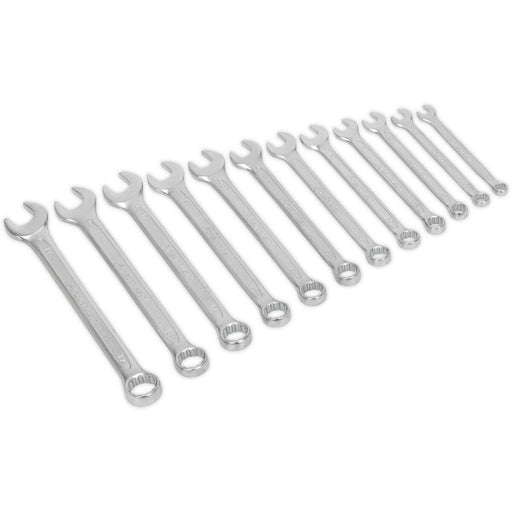 12pc Slim Handled Combination Spanner Set -12 Point Metric Ring Open Head Wrench Loops