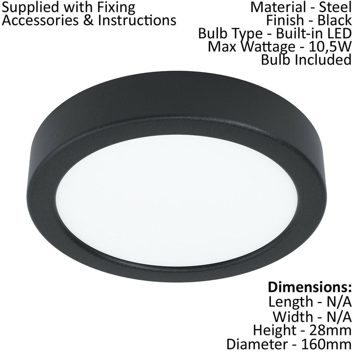 2 PACK Wall / Ceiling Light Black 160mm Round Surface Mounted 10.5W LED 4000K Loops