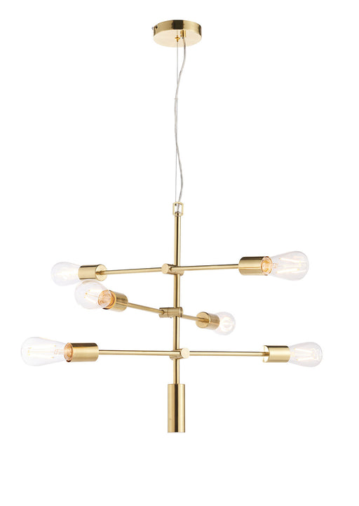 Ceiling Pendant Light Satin Brass Plate 6x60W E27 Dimmable Multi Arm Lamp Loops