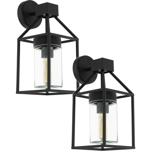 2 PACK IP44 Outdoor Wall Light Black & Square Glass shade 60W E27 Porch Lamp Loops