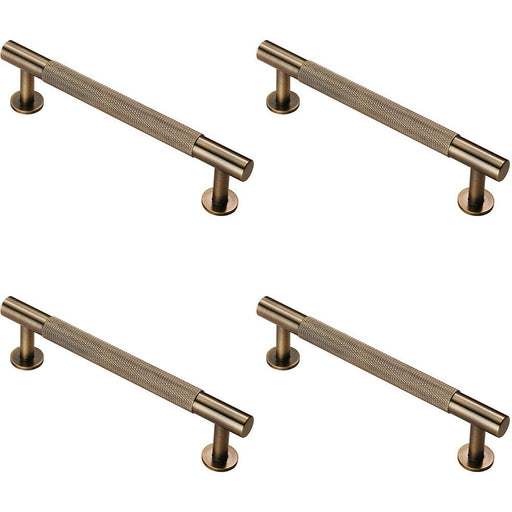 4x Knurled Bar Door Pull Handle 158 x 13mm 128mm Fixing Centres Antique Brass Loops