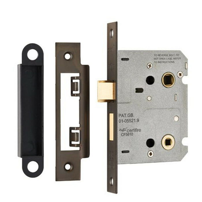 Door Handle & Bathroom Lock Pack Matt Bronze Straight Bar Thumb Turn Backplate Loops