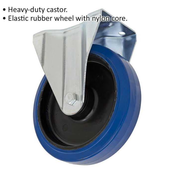 100mm Heavy Duty Fixed Castor Wheel - Elastic Rubber - 32mm Tread - Nylon Core Loops