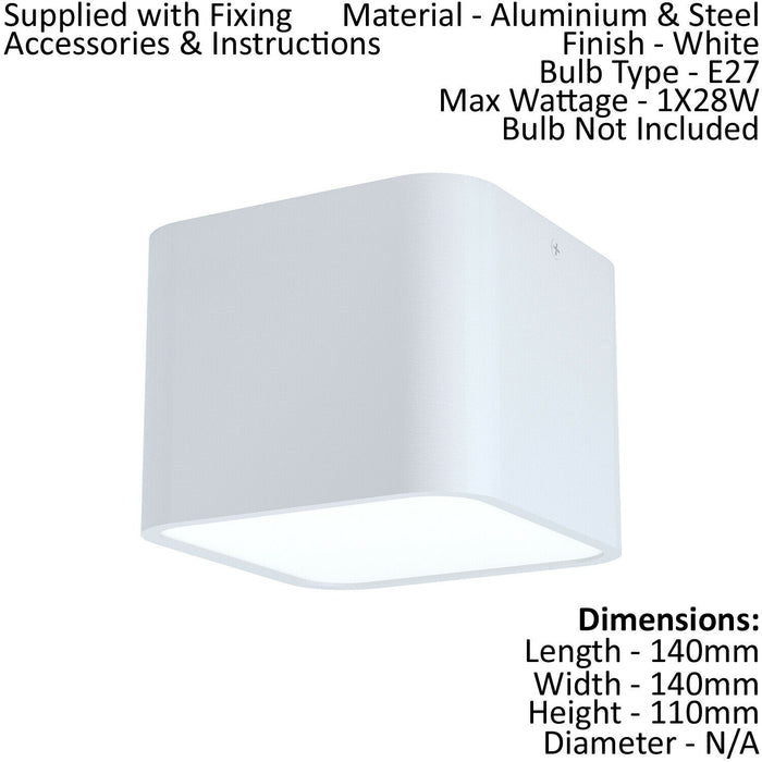 2 PACK Wall / Ceiling Light White Aluminium Square Downlight 1x 28W E27 Loops