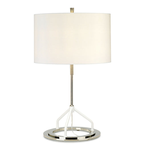 Table Lamp White Shade Dark Grey Polished Nickel Finish LED E27 60W Bulb Loops