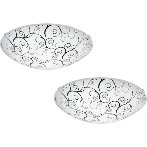 2 PACK Wall Flush Ceiling Light Colour White Shade White Black Clear Glass LED Loops