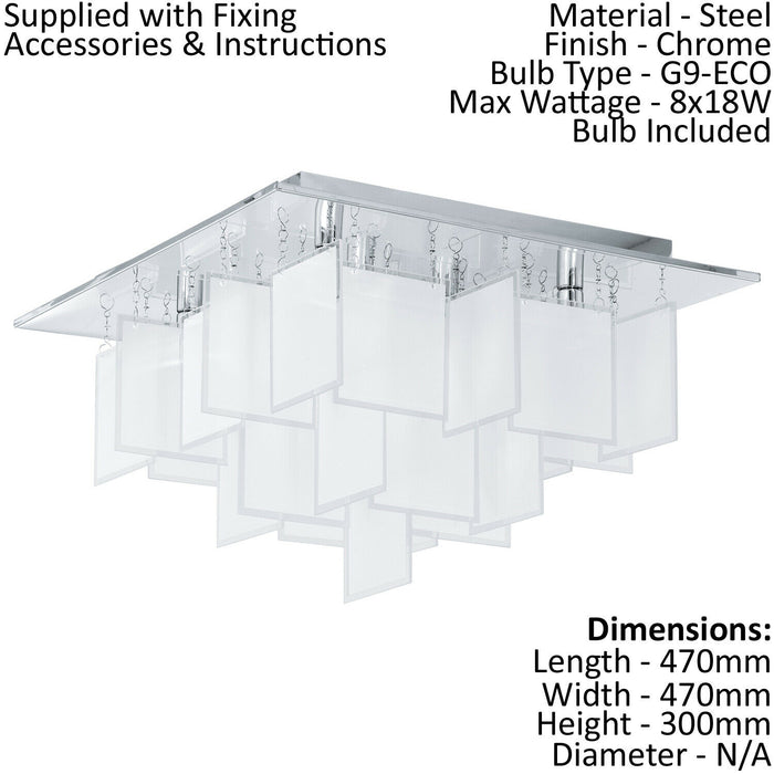 Flush Ceiling Light Colour Chrome Shade White Satin Glass Bulb G9 8x18W Loops