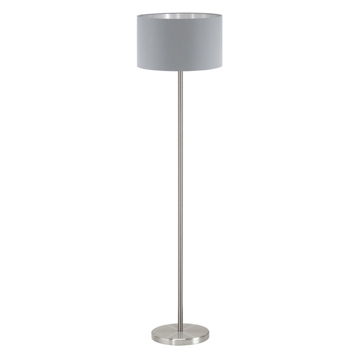 Floor Lamp Light Satin Nickel Shade Grey Silver Fabric Pedal Switch Bulb E27 Loops