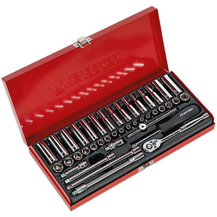 41 PACK Socket Set - 1/4" Met & Imp Square Drive - 6 Point Socket Ratchet Handle Loops