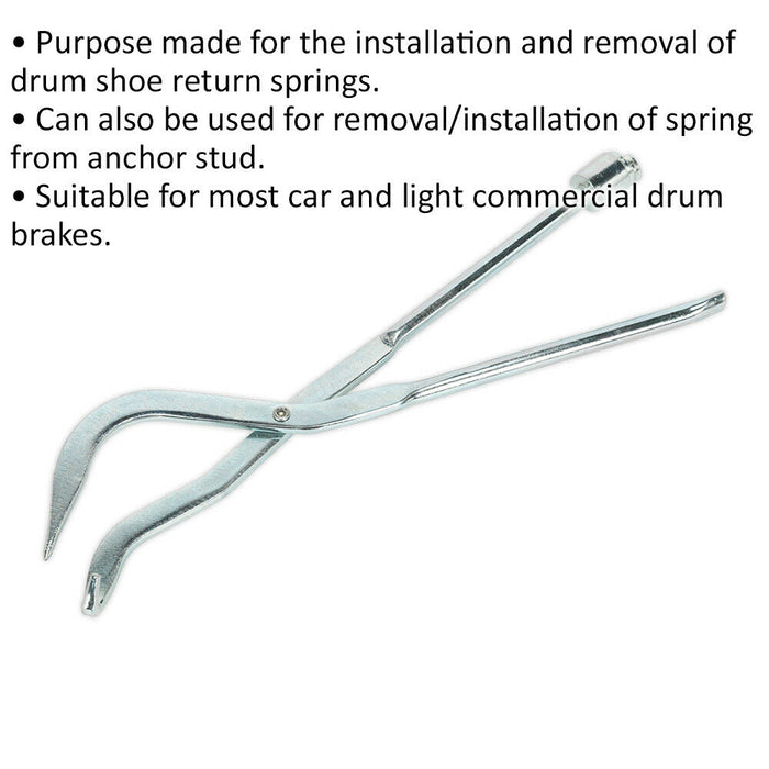 Brake Shoe Spring Pliers - Installation & Removal of Drum Shoe Springs - 300mm Loops