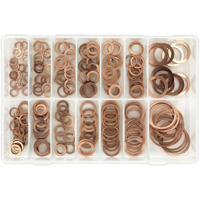 250 Piece Copper Sealing Washer Assortment - Metric - Partitioned Storage Box Loops