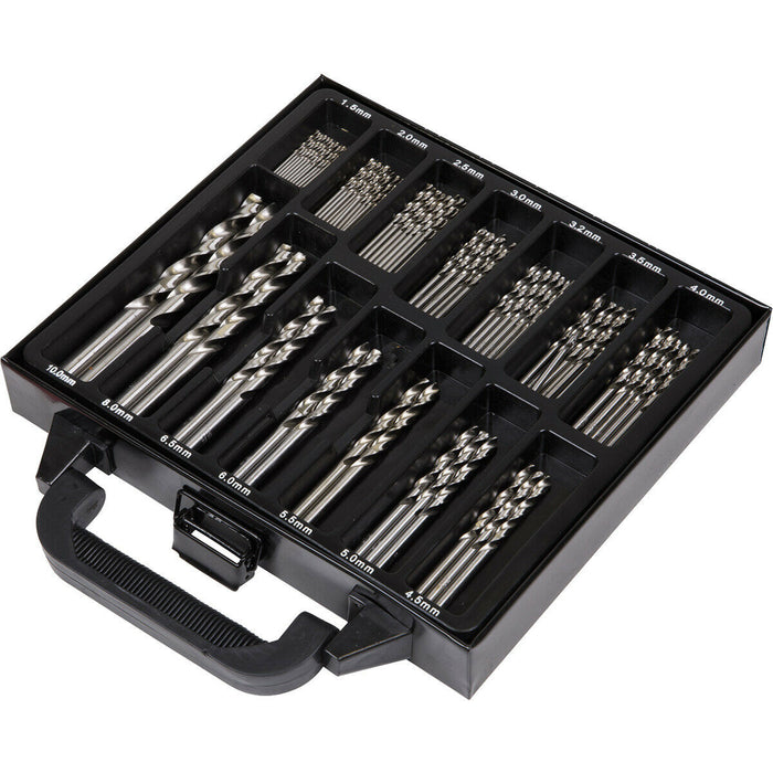 99 Piece Fully Ground HSS Drill Bit Assortment - Split Point Self Centring Tips Loops