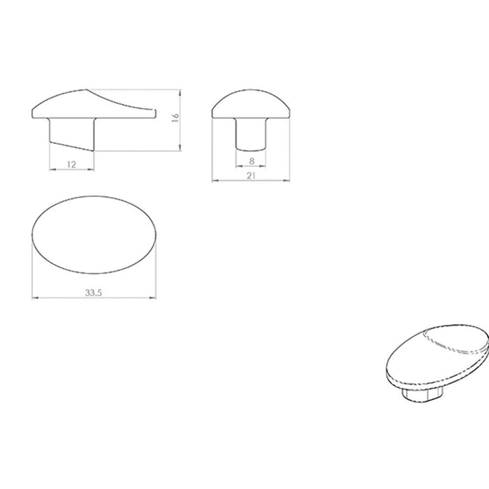 Oval Crescent Cupboard Door Knob 34mm Diameter Polished Chrome Cabinet Handle Loops