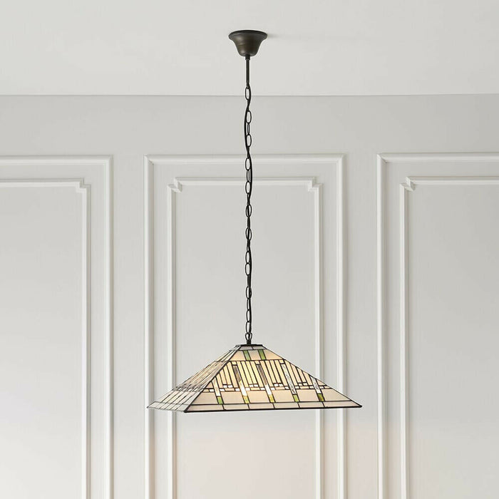 Tiffany Glass Hanging Ceiling Pendant Light Dark Bronze 3 Lamp Shade i00143 Loops