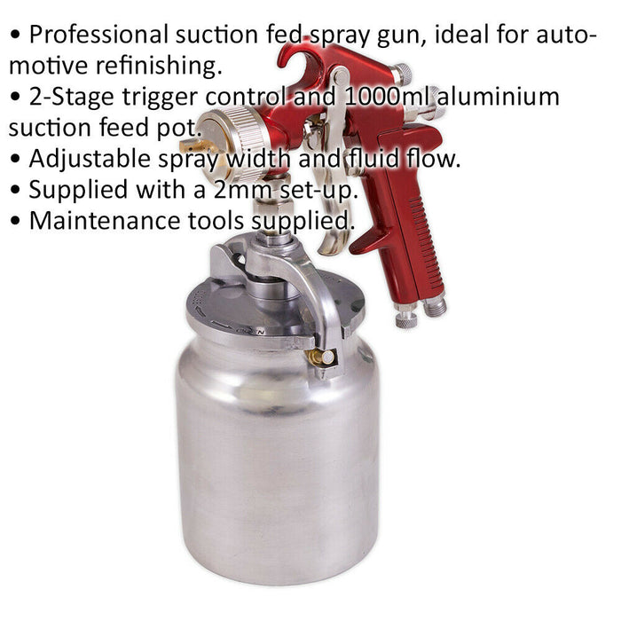 PREMIUM Suction Fed Paint Spray Gun / Airbrush - 2mm Nozzle Car Bodywork Panel Loops