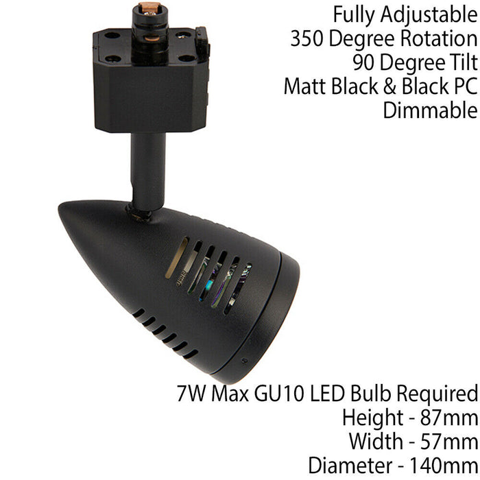 Adjustable Ceiling Track Spotlight Matt Black Single GU10 Lamp Bulb Downlight Loops