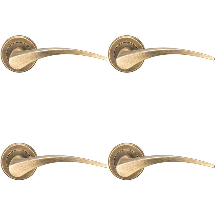 4x PAIR Arched Tapered Handle on Round Rose Concealed Fix Antique Brass Loops