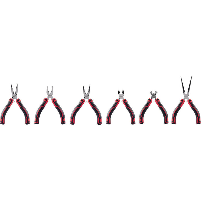 6 Piece Mini Pliers Set - Serrated Jaws - Hardened Cutting Edges - Comfort Grip Loops