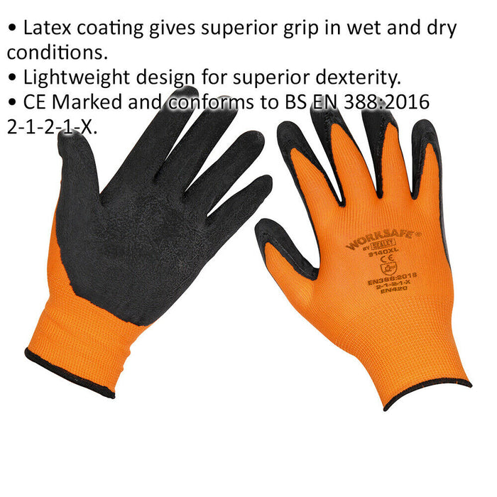 12 PAIRS Latex Coated Foam Gloves - XL - Improved Grip Lightweight Safety Loops