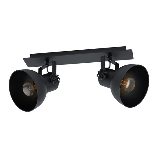 Adjustable 2 Bulb Ceiling Spotlight Black Industrial Steel Shade 40W E27 Loops