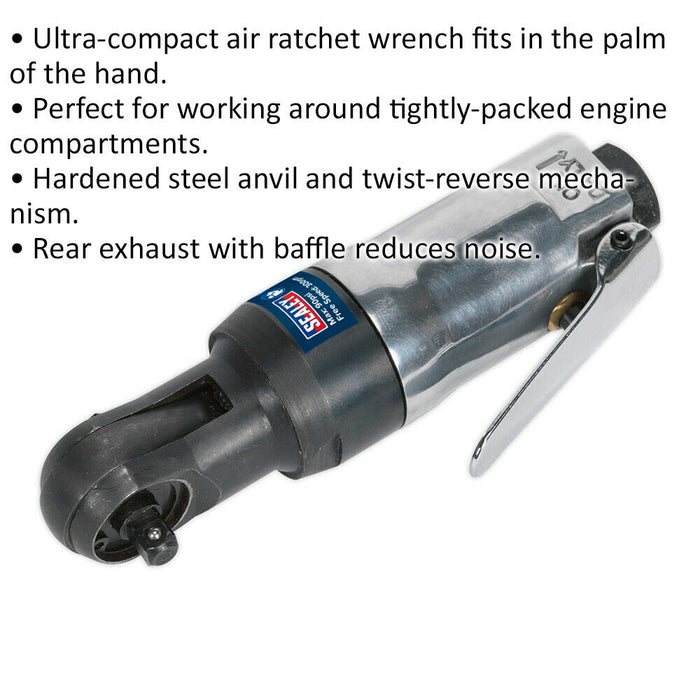 Air Powered Twist-Reverse Ratchet Wrench - 1/4 Inch Sq Drive - Stubby Design Loops