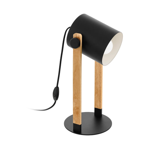 Table Lamp Desk Light Black & Creme Shade Wood Base 1 x 28W E27 Bulb Loops